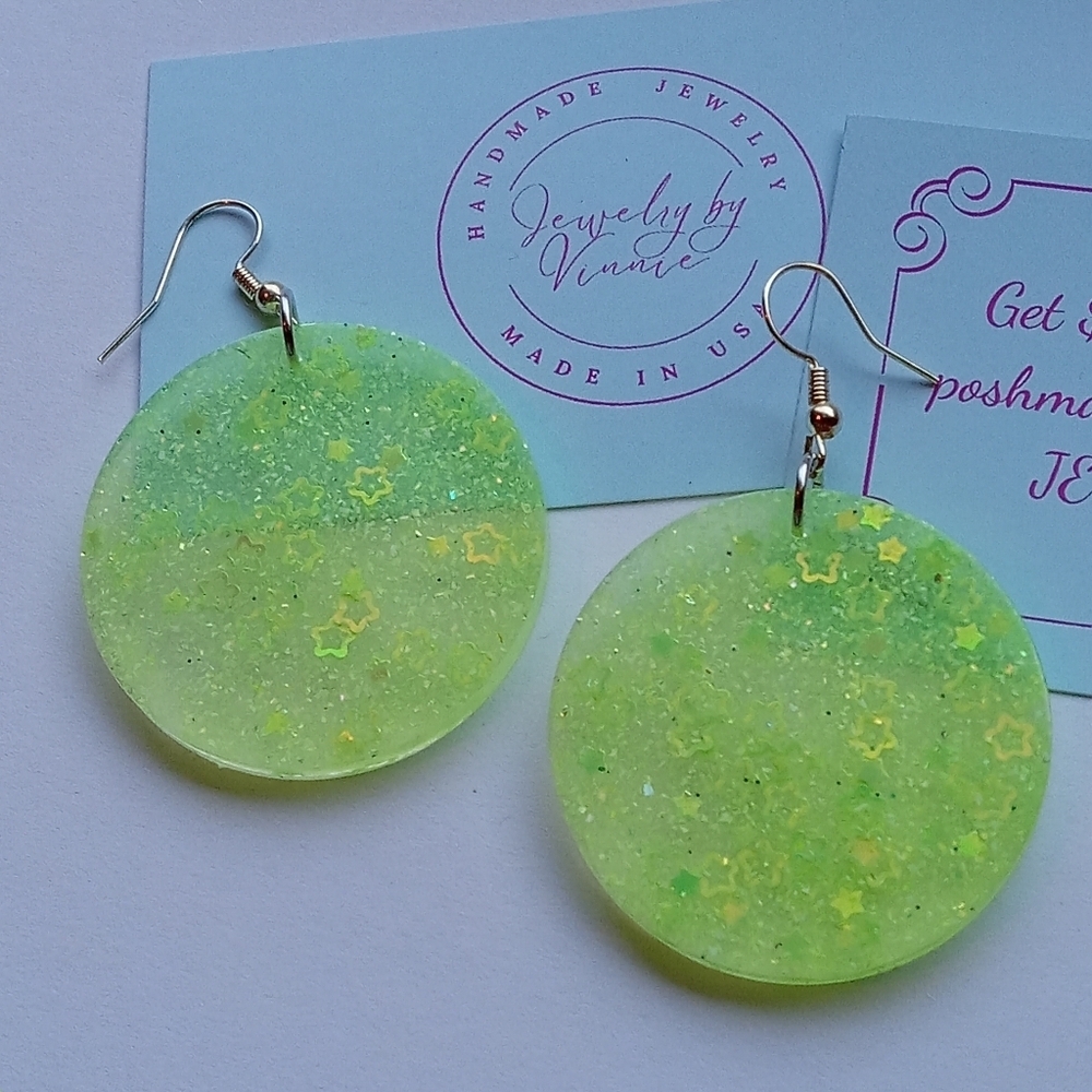 Hand Crafted Green Star Earrings